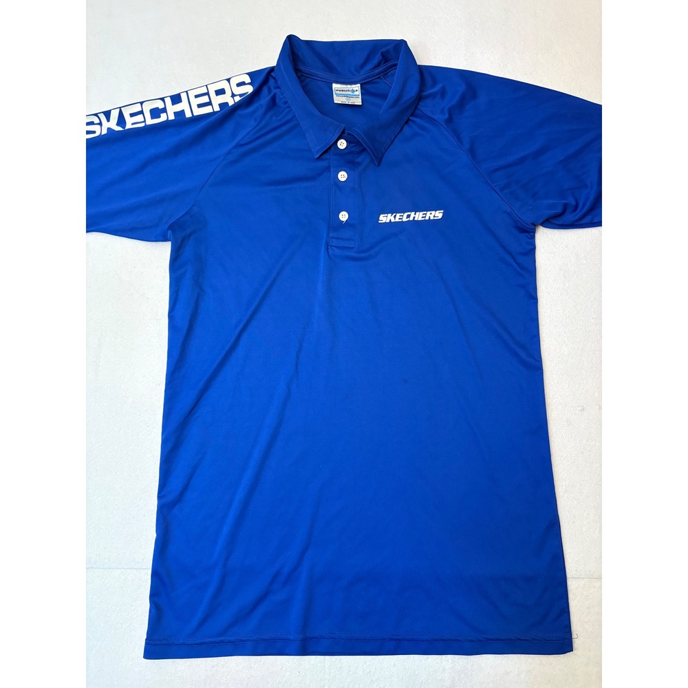 Skechers Team Mens Blue Performance Polo Shirt Short Sleeve Graphic Size M